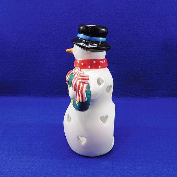 Hallmark Ceramic Heart Snowman Tealight Candle Holder Christmas w Wreath - Picture 8 of 12